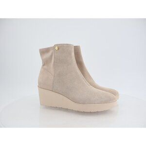 Vionic Skylar Boots Womens Size 9 Beige Leather Suede Wedge Comfort Side Zip